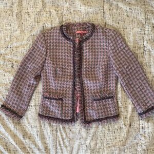 Chic Pink and Gray Beaded Tweed Jacket